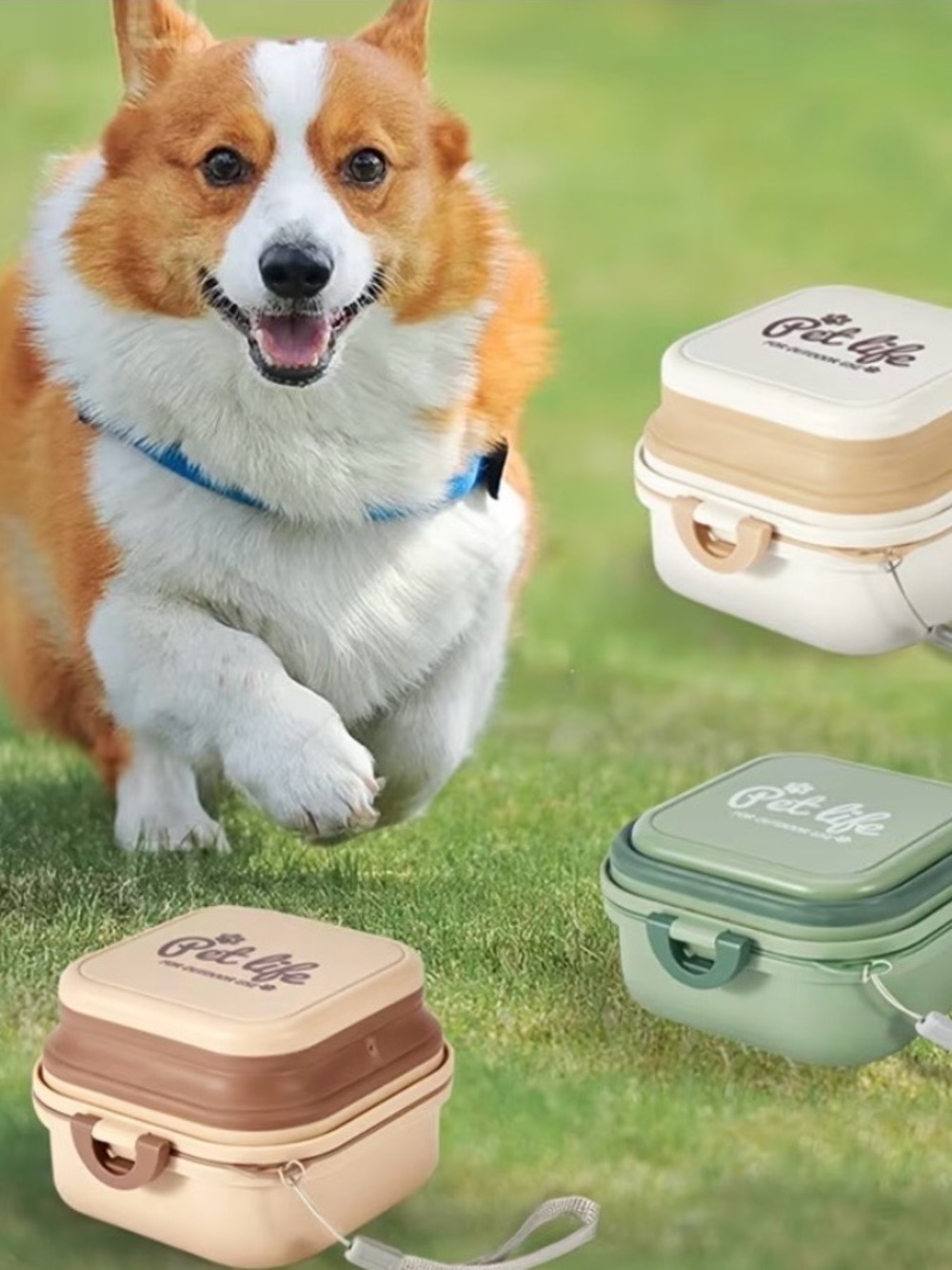 NWT 2-IN-1 PET FOOD & WATER PORTABLE BOWL, ONE SIZE, BEIGE/TAN